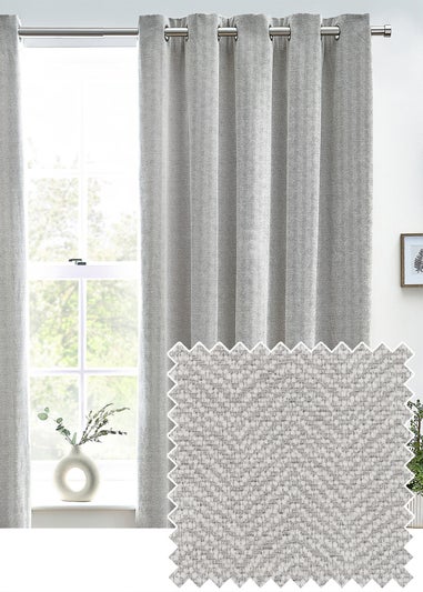 furn. Hudson Herringbone Chenille Eyelet Curtains Grey