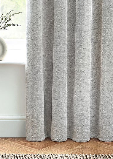 furn. Hudson Herringbone Chenille Eyelet Curtains Grey