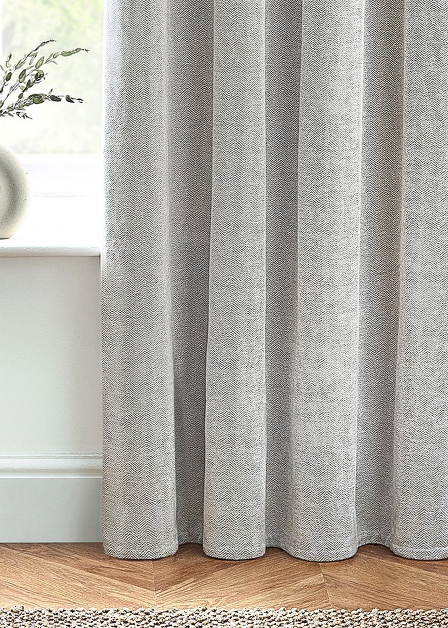 furn. Hudson Herringbone Chenille Eyelet Curtains Grey
