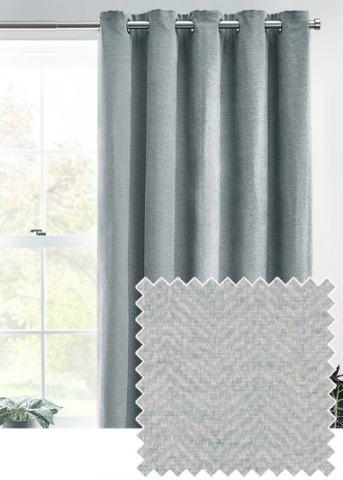 furn. Hudson Herringbone Chenille Eyelet Curtains Duck Egg Blue