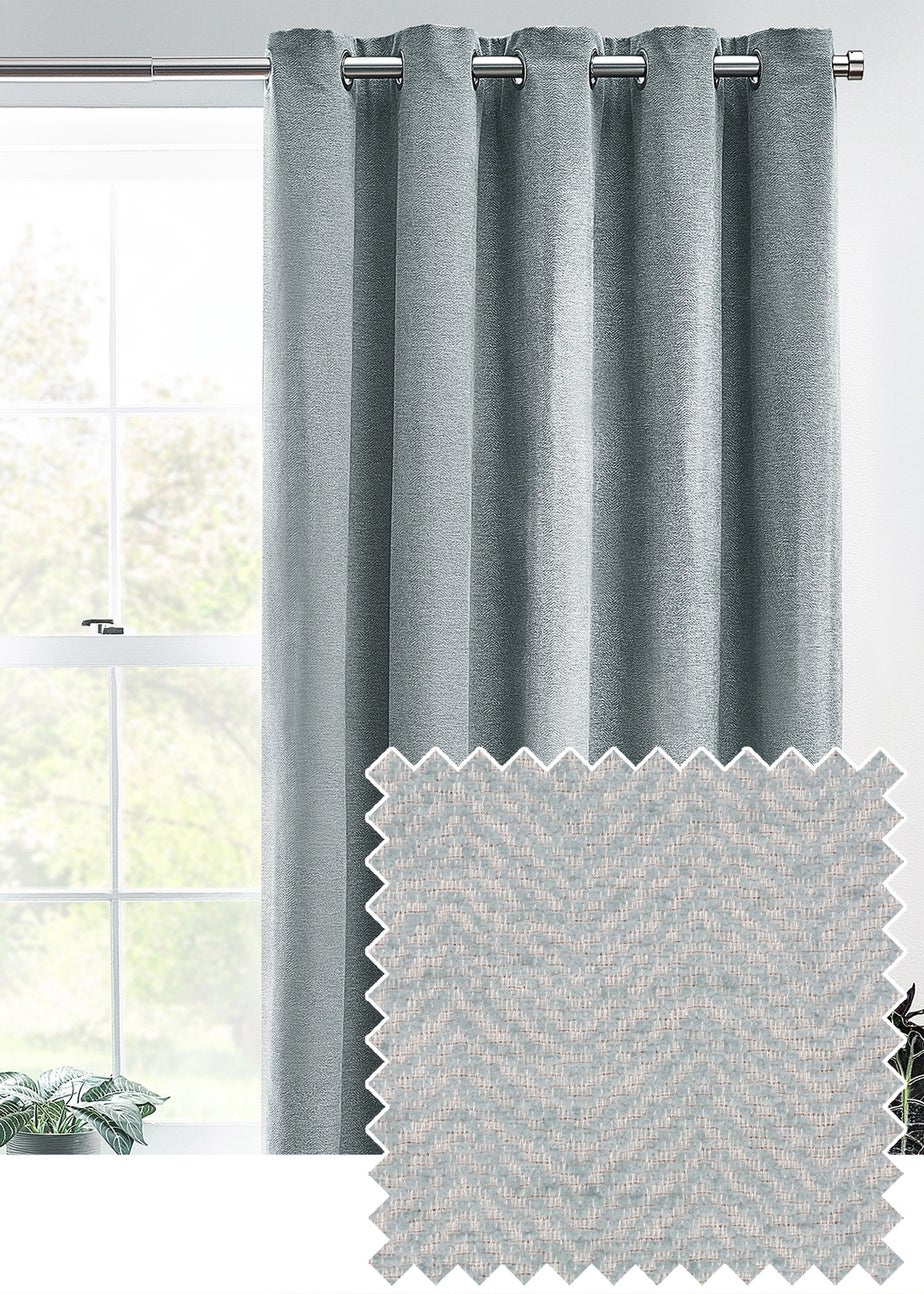 furn. Hudson Herringbone Chenille Eyelet Curtains Duck Egg Blue