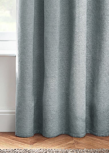 furn. Hudson Herringbone Chenille Eyelet Curtains Duck Egg Blue