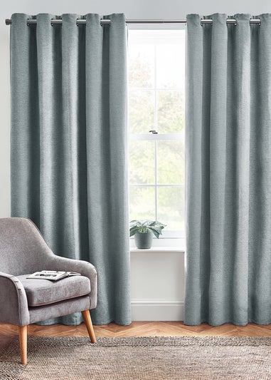 furn. Hudson Herringbone Chenille Eyelet Curtains Duck Egg Blue