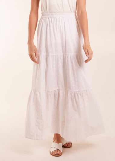 Blue Vanilla White Broderie Detail Maxi Skirt