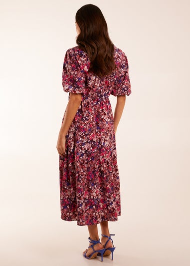 Blue Vanilla Pink Tie Waist Midi Smock Dress