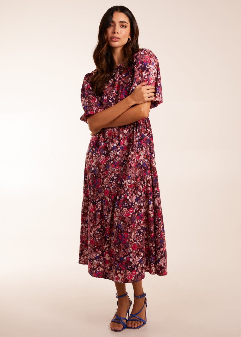 Blue Vanilla Pink Tie Waist Midi Smock Dress