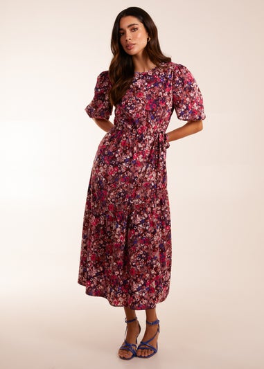 Blue Vanilla Pink Tie Waist Midi Smock Dress