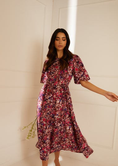 Blue Vanilla Pink Tie Waist Midi Smock Dress