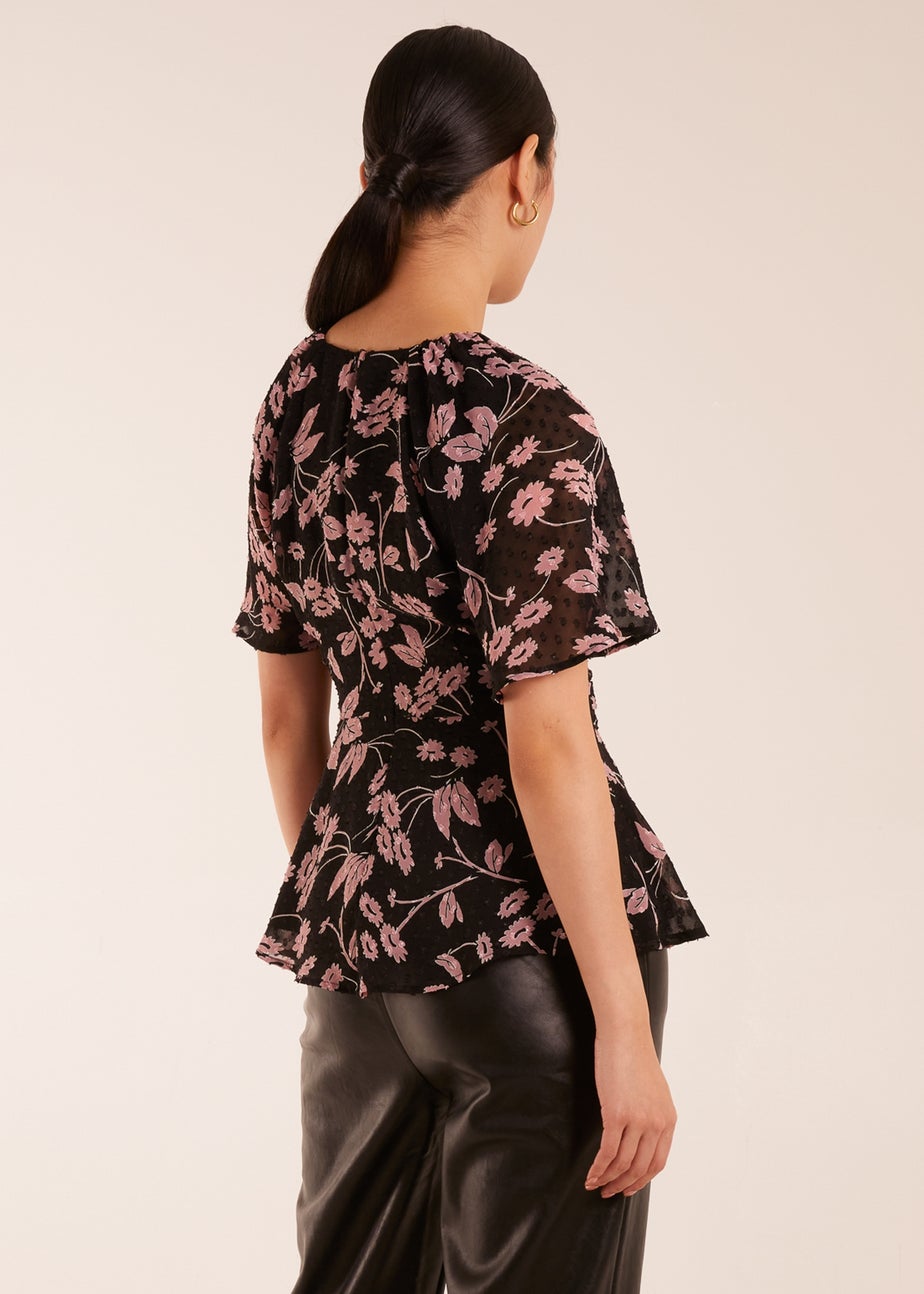 Blue Vanilla Black Angel Sleeve Tie Front Blouse