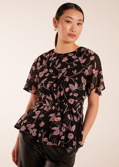 Blue Vanilla Black Angel Sleeve Tie Front Blouse