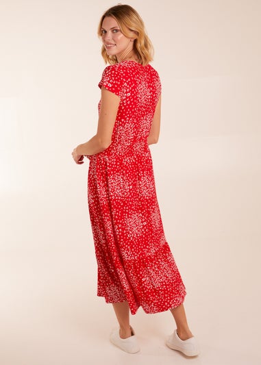 Blue Vanilla Red Button Through Shirred Waist Midi Dress