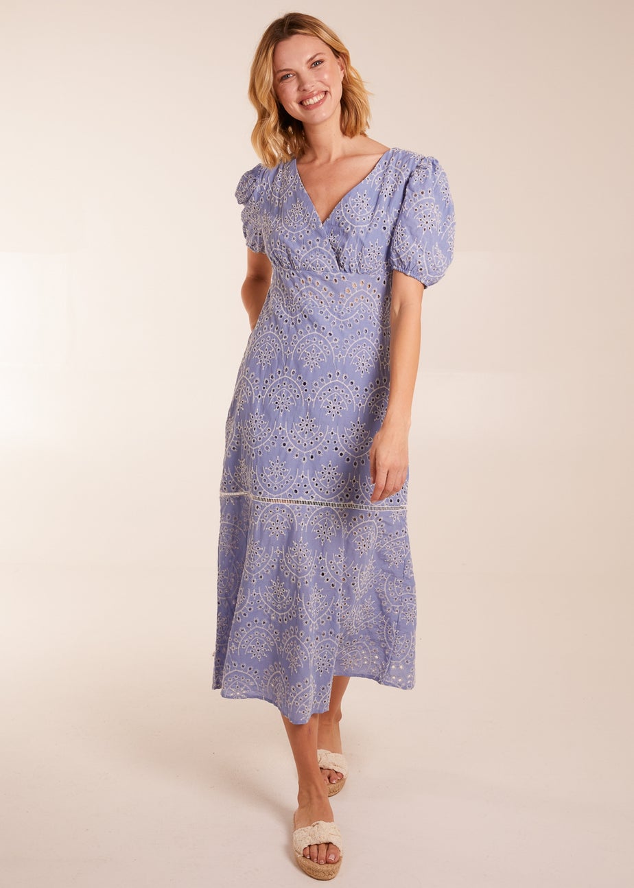 Blue Vanilla Blue Broderie Anglaise Puff Sleeve Midi Dress