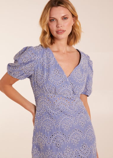 Blue Vanilla Blue Broderie Anglaise Puff Sleeve Midi Dress