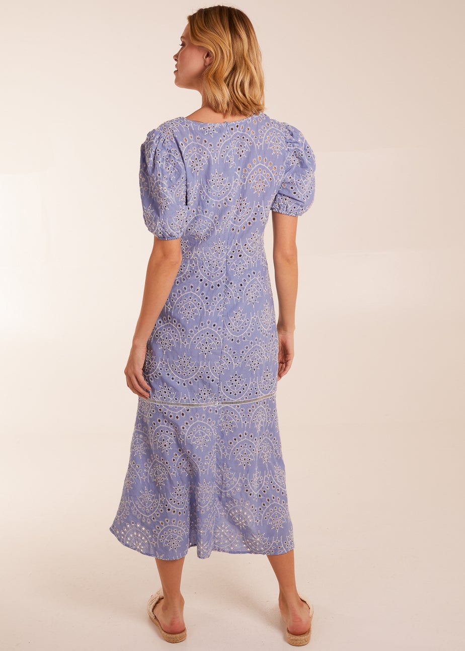 Blue Vanilla Blue Broderie Anglaise Puff Sleeve Midi Dress