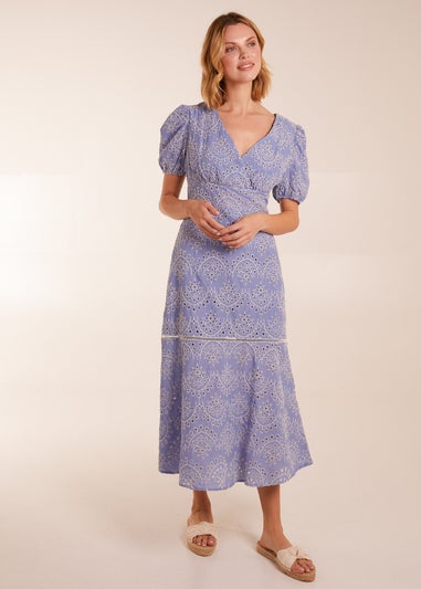Blue Vanilla Blue Broderie Anglaise Puff Sleeve Midi Dress