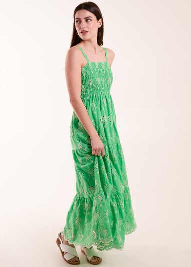 Blue Vanilla Green Shirred Bust Midi Dress With Straps