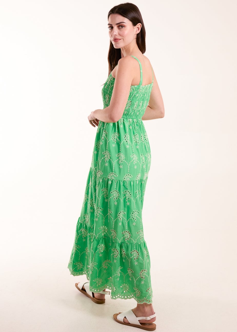 Blue Vanilla Green Shirred Bust Midi Dress With Straps