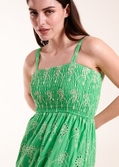 Blue Vanilla Green Shirred Bust Midi Dress With Straps