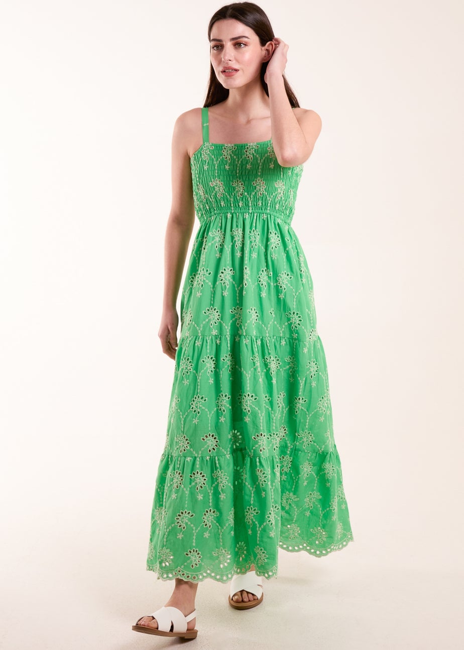 Blue Vanilla Green Shirred Bust Midi Dress With Straps