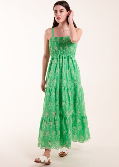 Blue Vanilla Green Shirred Bust Midi Dress With Straps