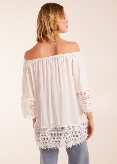 Blue Vanilla Ivory Bardot Detail Blouse