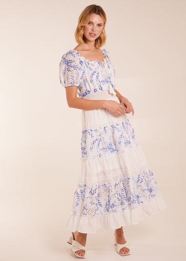 Blue Vanilla Blue Crochet Printed Tassel Round Neck Maxi Dress