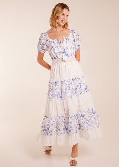 Blue Vanilla Blue Crochet Printed Tassel Round Neck Maxi Dress