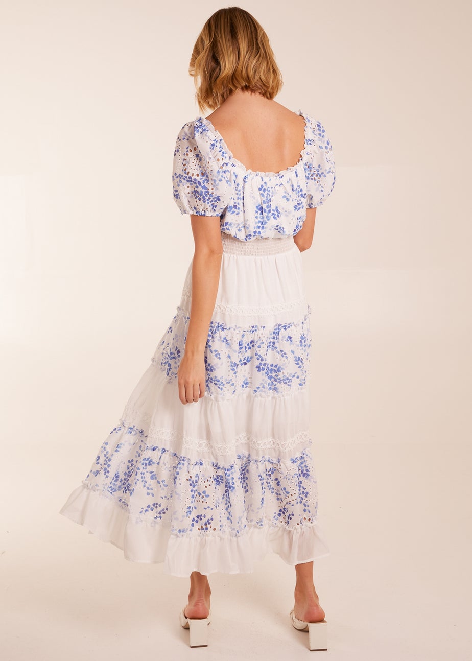 Blue Vanilla Blue Crochet Printed Tassel Round Neck Maxi Dress