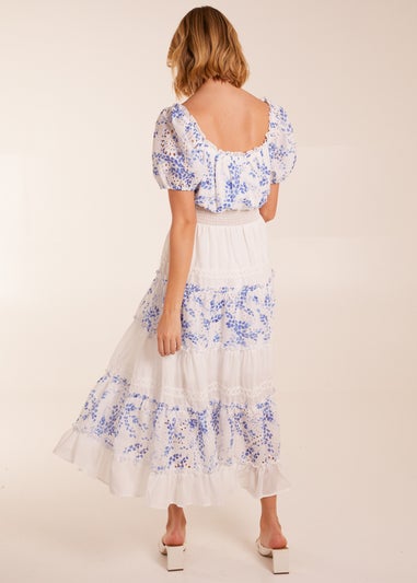 Blue Vanilla Blue Crochet Printed Tassel Round Neck Maxi Dress