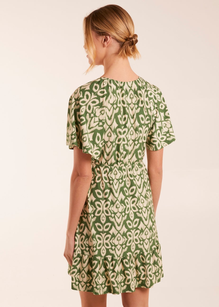 Blue Vanilla Khaki Button Through Elastic Waist Mini Dress