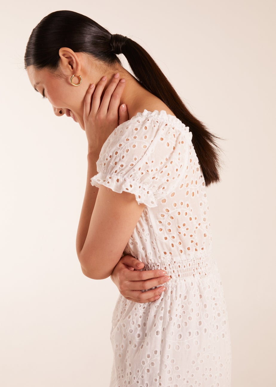 Blue Vanilla White Broderie Anglaise Puff Sleeve Maxi Dress