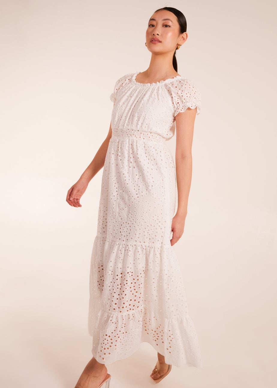 Blue Vanilla White Broderie Anglaise Puff Sleeve Maxi Dress