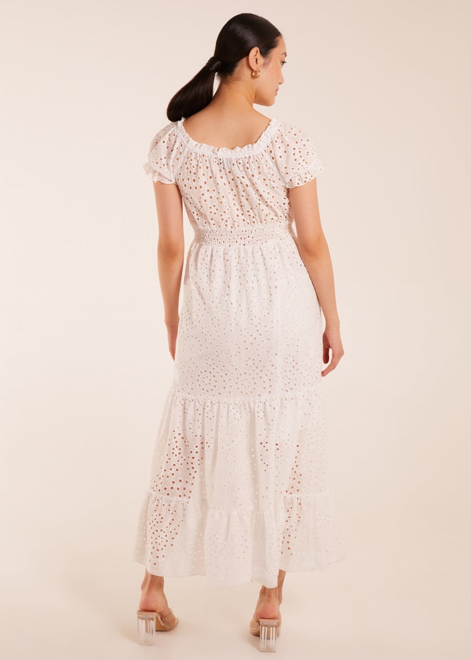 Blue Vanilla White Broderie Anglaise Puff Sleeve Maxi Dress