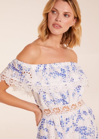 Blue Vanilla Blue Bardot Neck Lace Maxi Dress