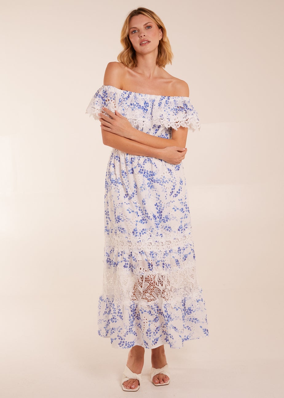 Blue Vanilla Blue Bardot Neck Lace Maxi Dress