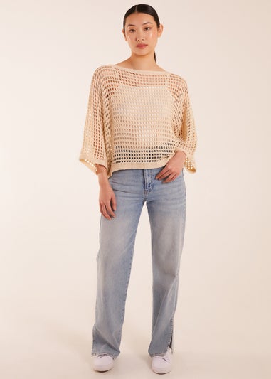 Blue Vanilla Stone Round Neck Crochet Net Top