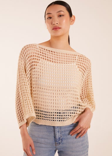Blue Vanilla Stone Round Neck Crochet Net Top