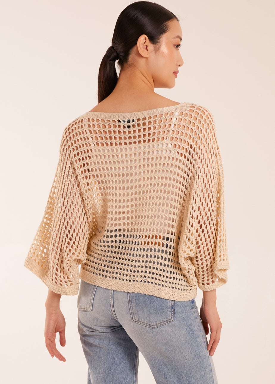 Blue Vanilla Stone Round Neck Crochet Net Top