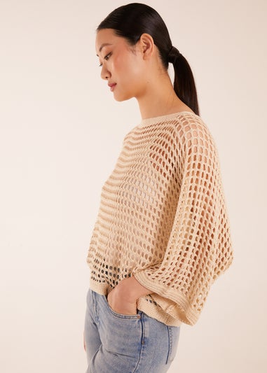 Blue Vanilla Stone Round Neck Crochet Net Top