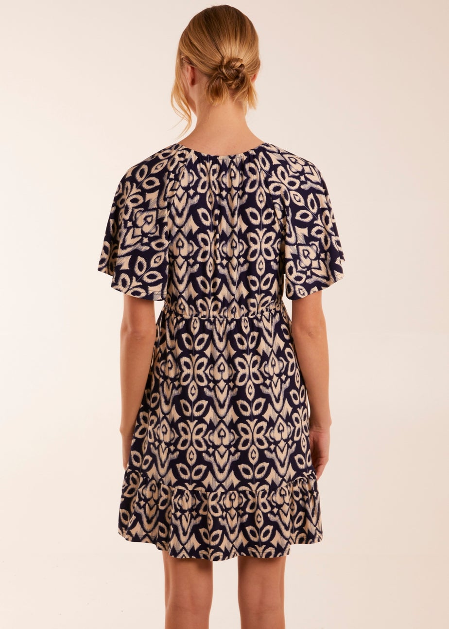 Blue Vanilla Navy Button Through Elastic Waist Mini Dress