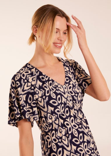 Blue Vanilla Navy Button Through Elastic Waist Mini Dress