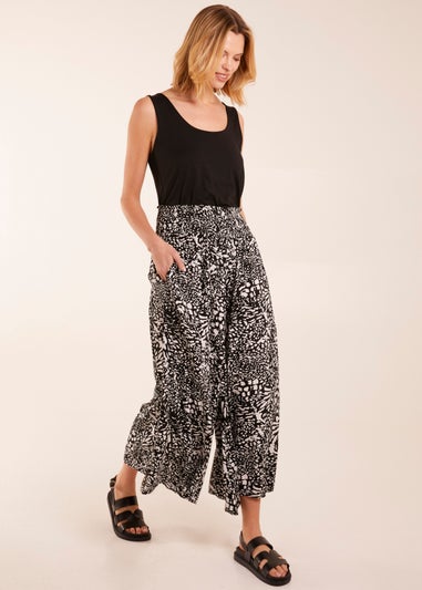Blue Vanilla Black Animal Print Wide Leg Trousers