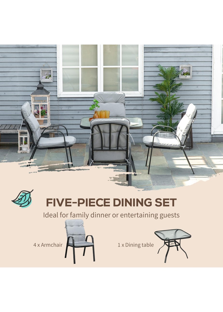 Outsunny Garden Dining Set Glass Table with Umbrella Hole Grey