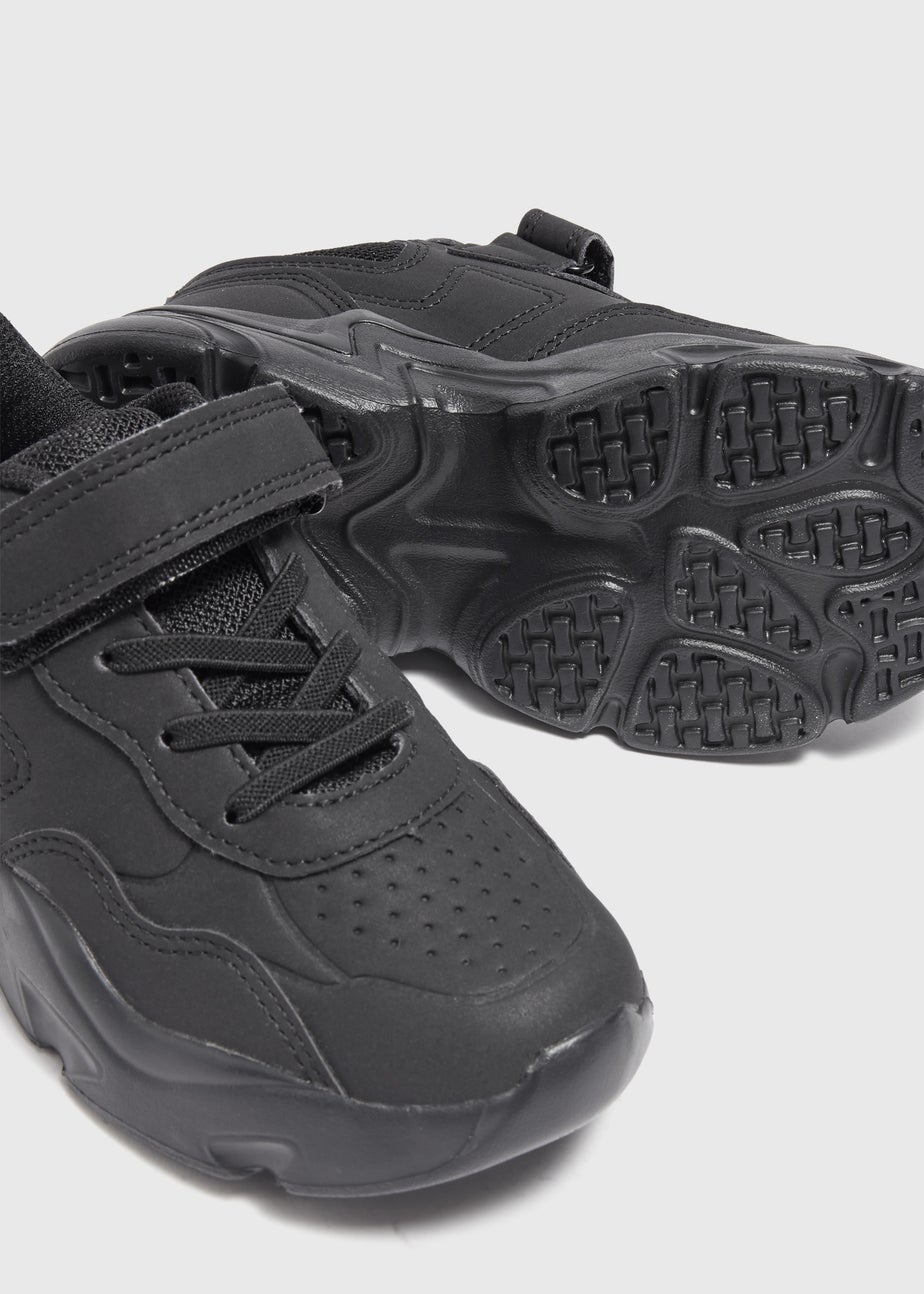 Boys Black Faux Leather Sports School Trainers (Younger 10-Older 6)