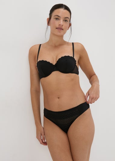 3 Pack Black Nude & White Geo Design Lace Brazilian Knickers