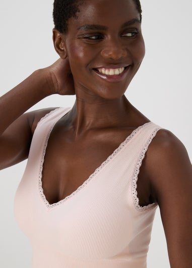 2 Pack Seamless Pink & Black Padded Lace Trim Crop Top