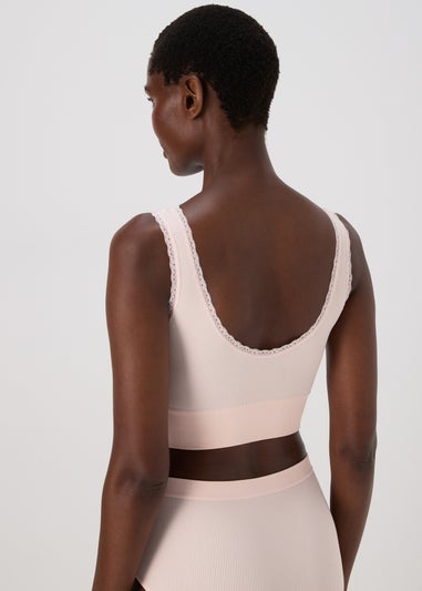 2 Pack Seamless Pink & Black Padded Lace Trim Crop Top