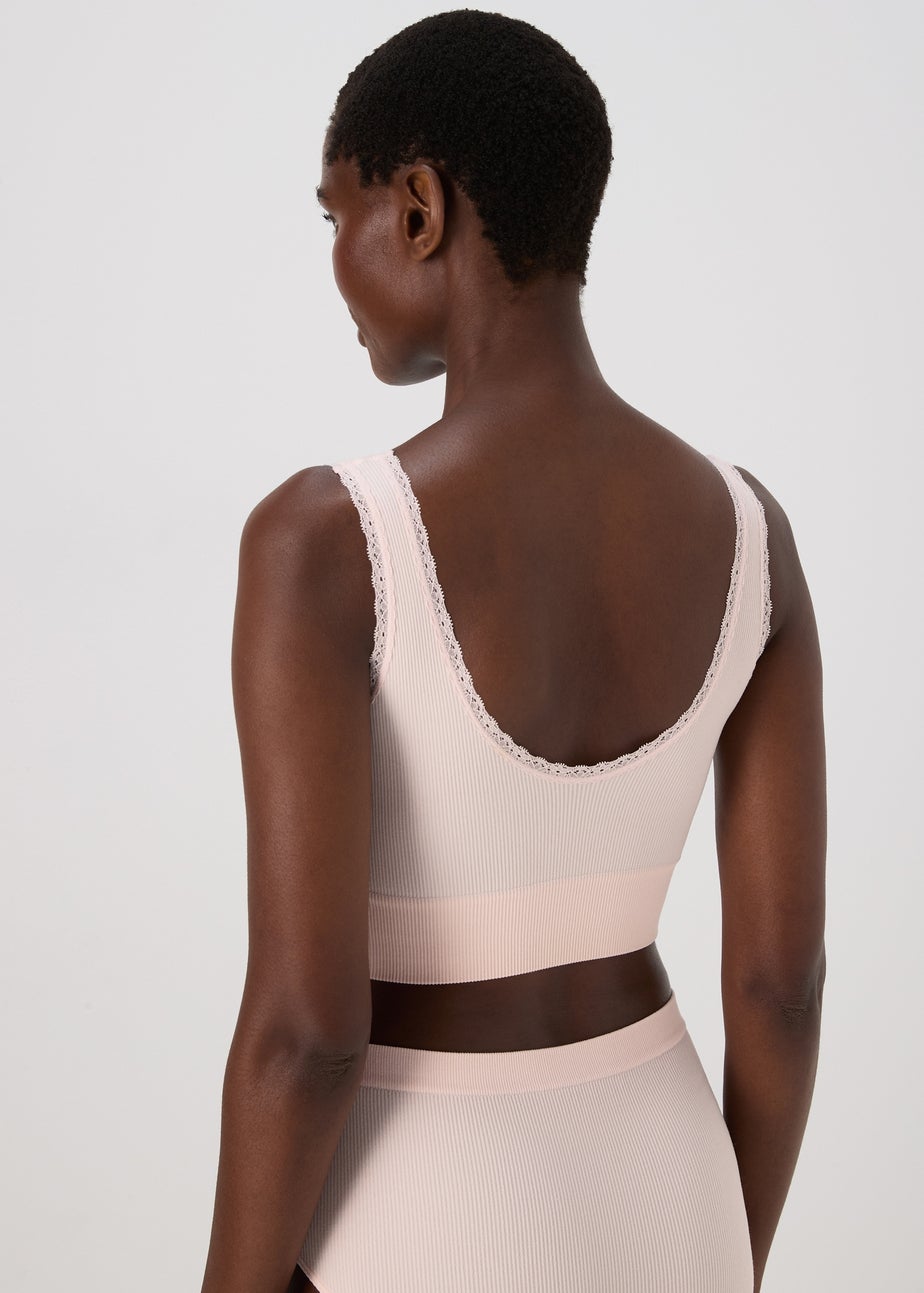 2 Pack Seamless Pink & Black Padded Lace Trim Crop Top