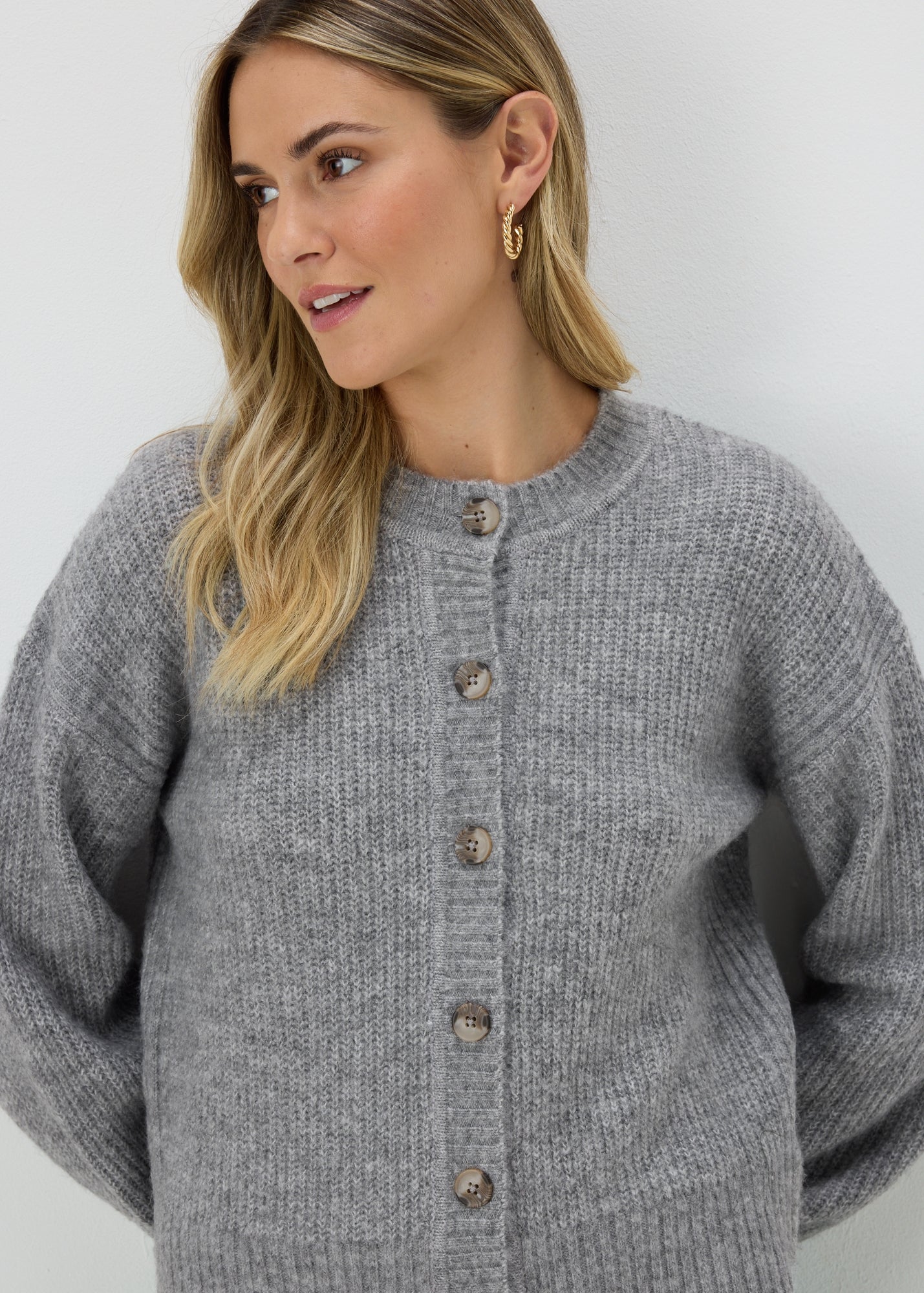 Grey Button Front Cardigan - Matalan