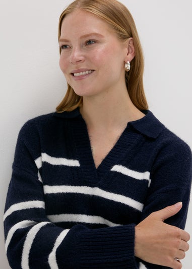 Navy Stripe V-Neck Jumper
